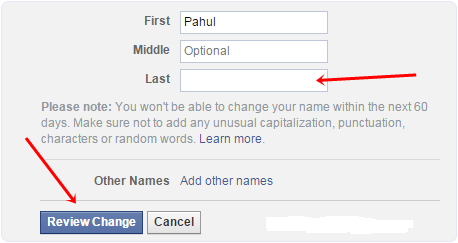 Facebook Name Settings