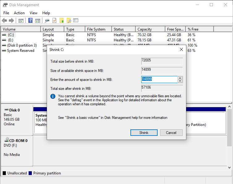 Partition A Hard Disk: – Windows