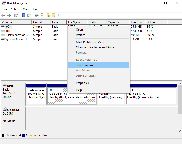 Partition A Hard Disk: – Windows