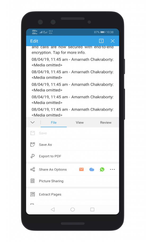 Export WhatsApp Chat as PDF using WPS Office