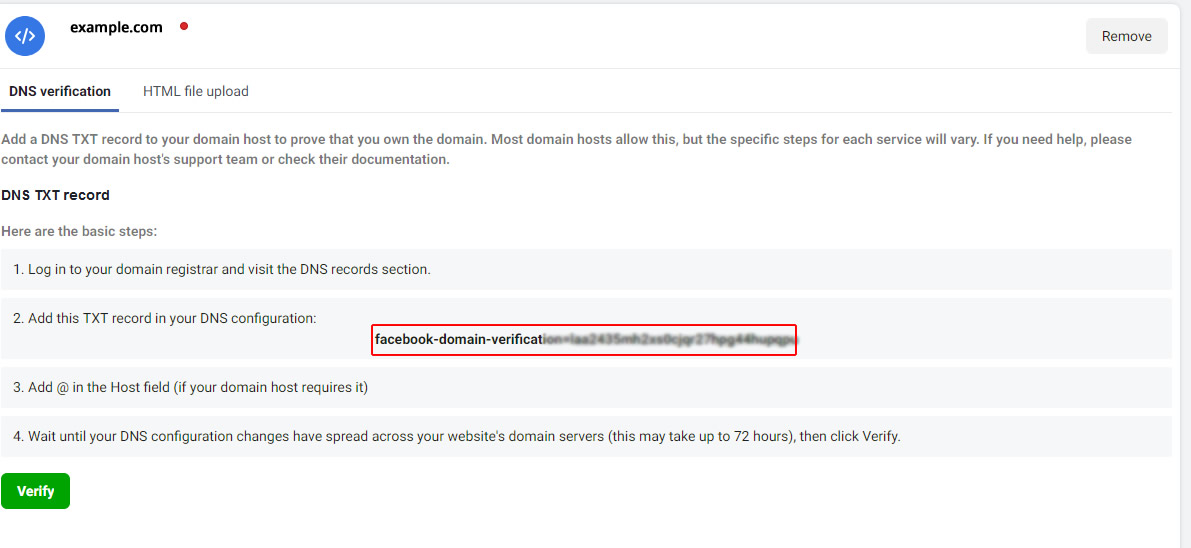 Verify Domain on Facebook