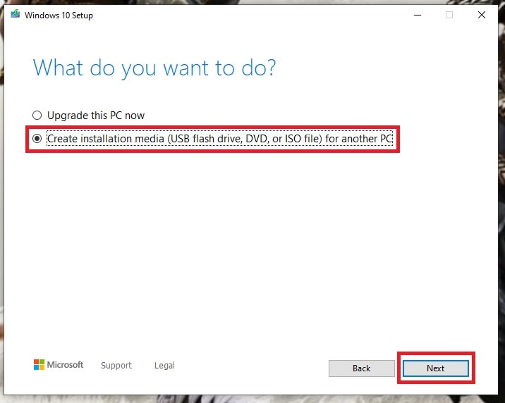 Create installation media for another PC