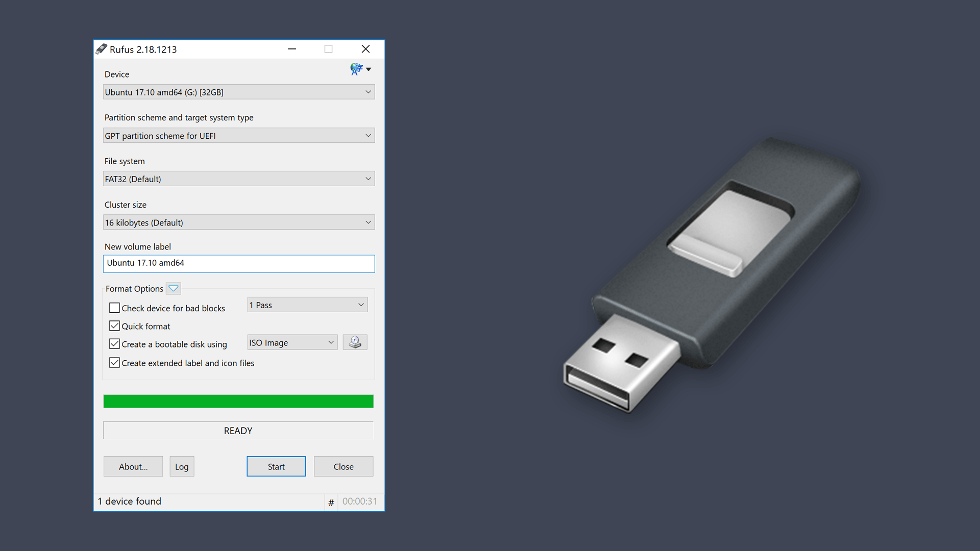 Bootable USB flash drive using Rufus